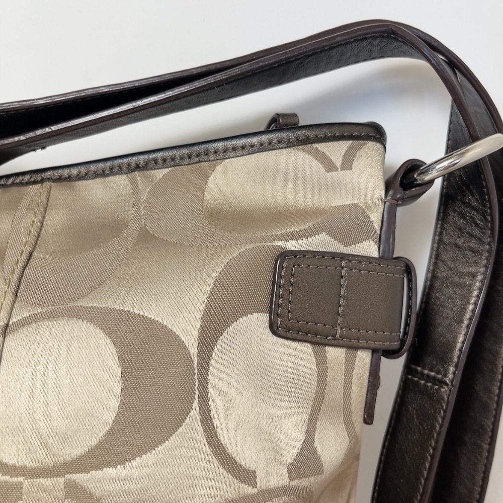 Coach Womens Brown Tan Sateen Signature Chain Duffle Convertible Crossbody Bag - Picture 9 of 15